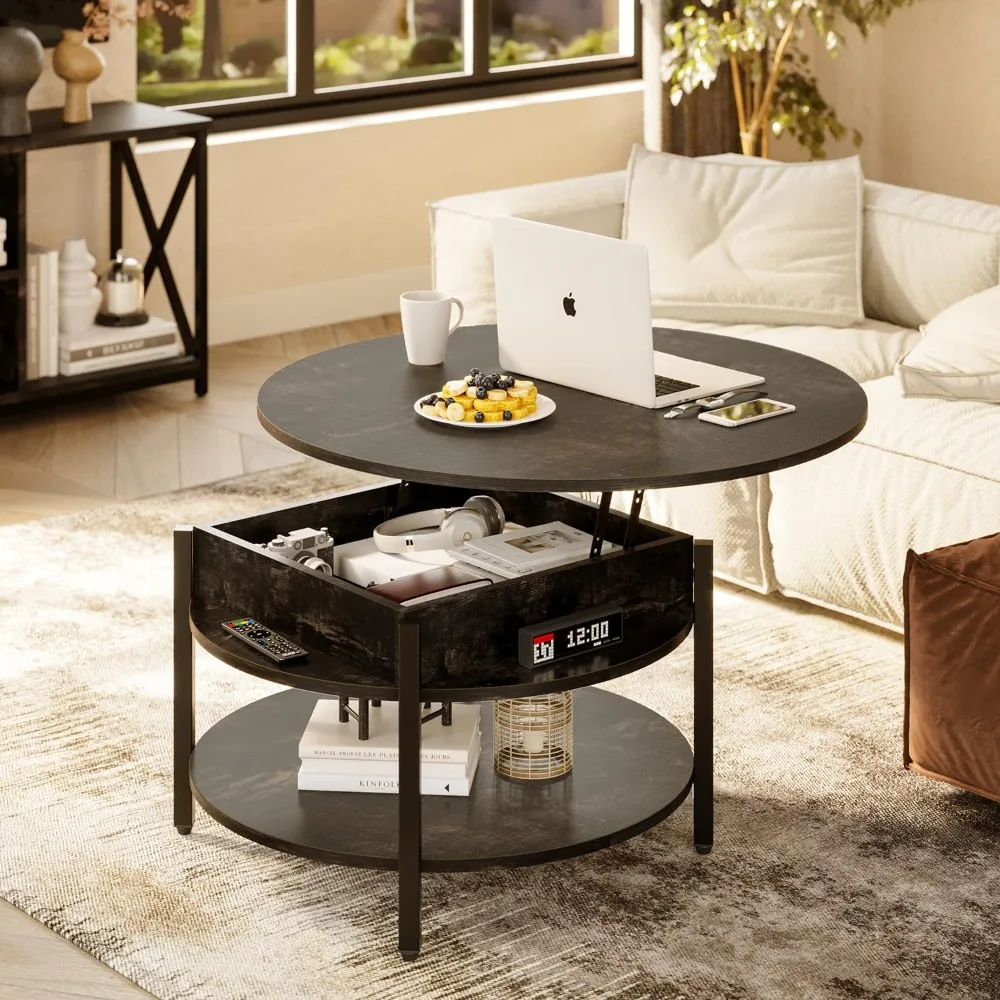 

Round Lift Top Coffee Table with Storage and Hidden Compartment, 26.77'' Farmhouse Coffee Table, Customized