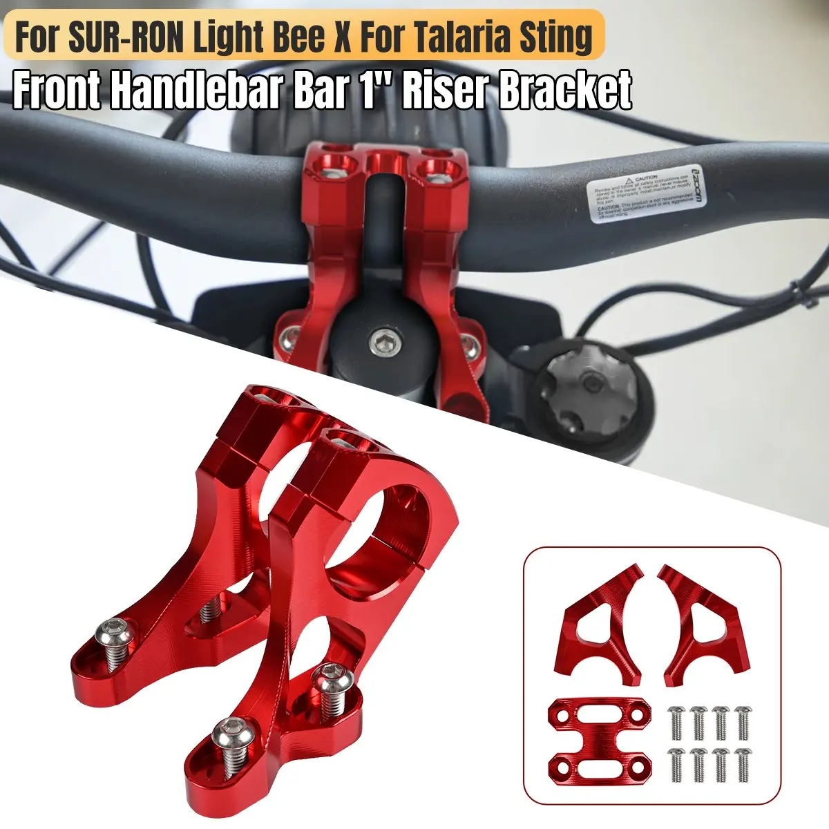 

1Pair Motorcycle Front Handlebar Bar 1" Riser Bracket Aluminum Alloy Red For SUR-RON Light Bee X For Talaria Sting All Year