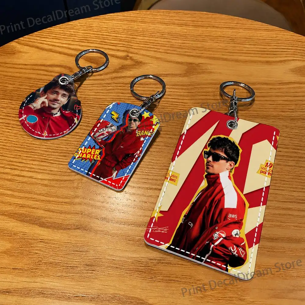 C-Charles L-Leclerc Leather Card Holder Keychain Key Ring Door Lock Access Tags ID Card Access Card  Air Tag Case Keychain image 2