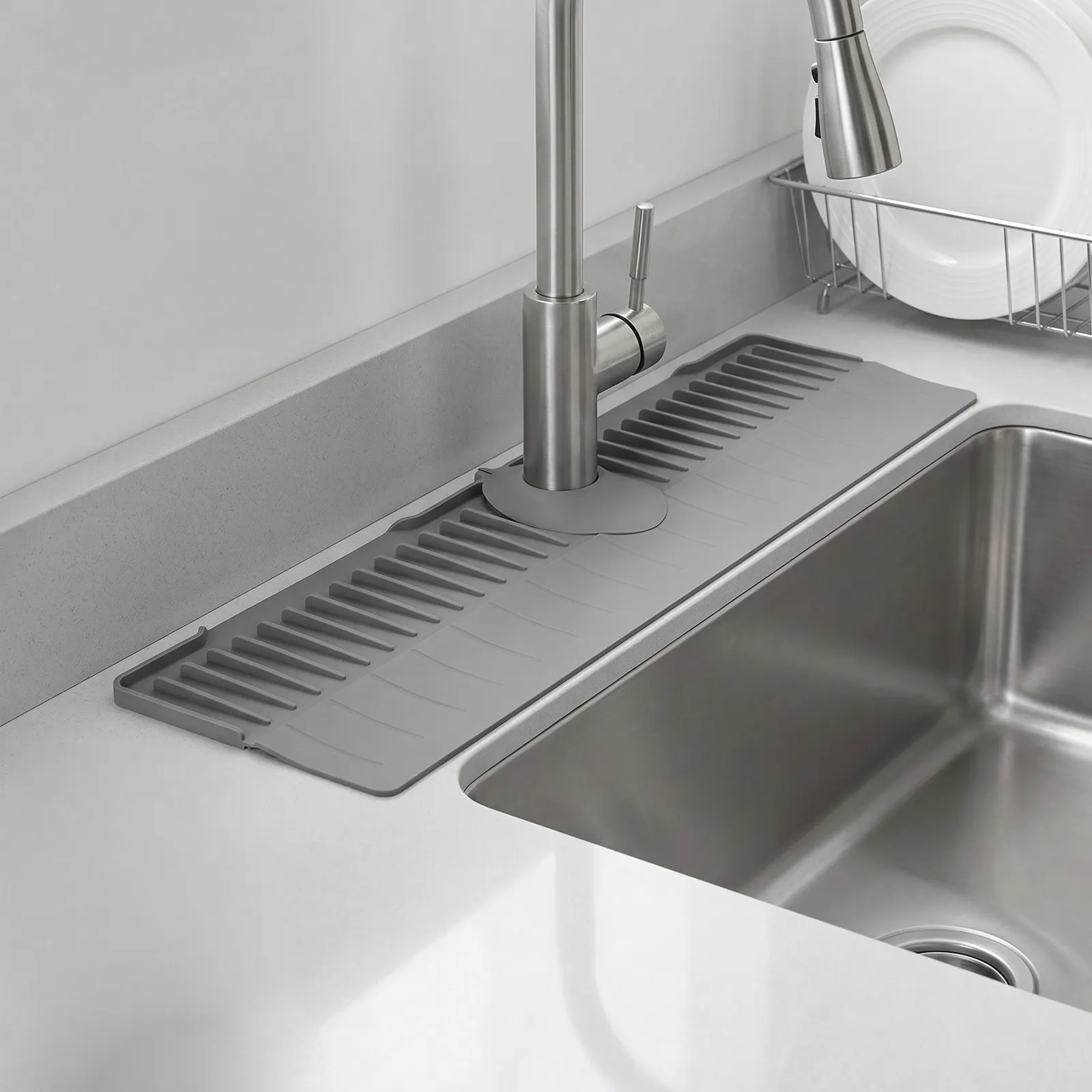 Silicone Faucet Drip Catcher Tray Mat 24x9 Sink Splash Guard Suction Cup Splashstopper Farmhouse Kitchen Sink Edge Guard Water