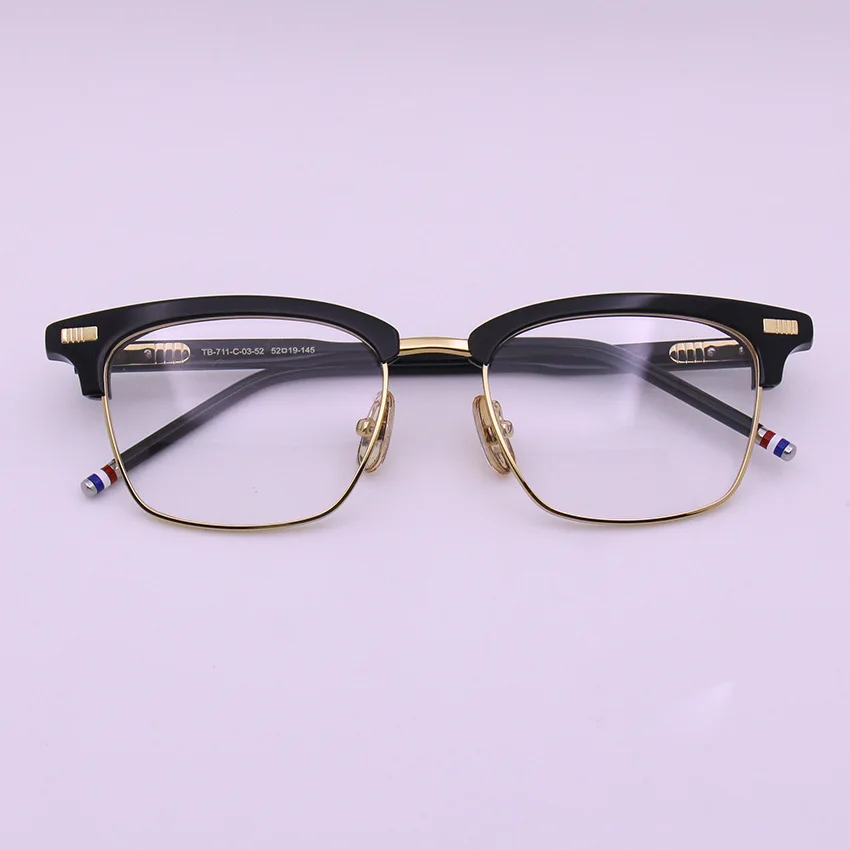 High Quality Acetate Alloy Square Glasses Frame for Men Women Semi Rim Trendy Eyeglasses Luxury Brand Optical Myopia Eyewear