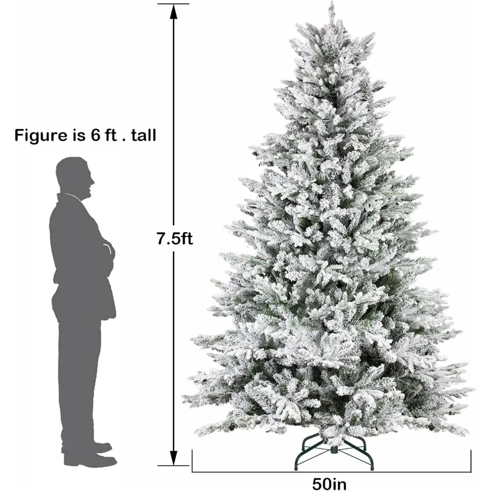 7.5 ft Prelit Snow Flocked Christmas Tree Artificial Christmas Tree with 500 Color Changing LED Lights, 2806 PE& PVC Branch Tips