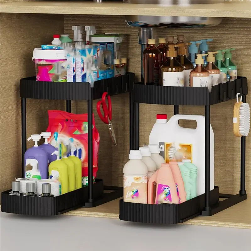 PHFU-Under Sink Cabinet Storage Pull-Out Storage Organizers 12.8 Inches, Multi-Purpose For Kitchen& For Bathroom, 2 Pack