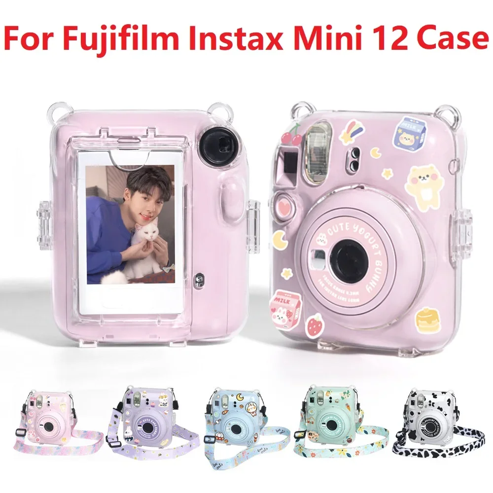 

ZLRLMHY For Fujifilm Instax Mini 12 Transparent Camera Case Protective Carry Bag Cover with Shoulder Strap Storage Bag