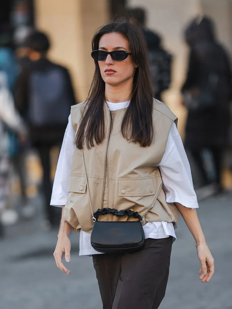 HH-Chaleco versátil sin mangas con doble cremallera para mujer, chaleco informal holgado con dobladillo plisado, a la moda, 2025