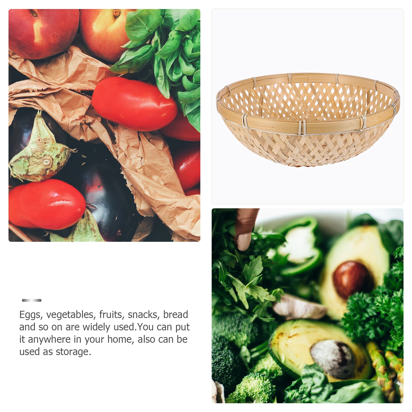 

1Pcs Bamboo Woven Basket Multi Purpose Storage for Kitchen Pantry Bread Fruits Vegetables Hotel Home Use Sturdy Odorless