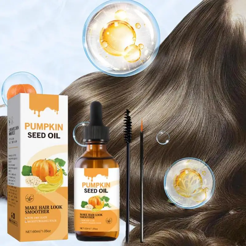 Pumpkin Oil Hair Essence Organic Cold-Pressed Pumpkin Oil for Hair & Skin Healthy Oil Moisturizing Scalp 60ml for Hair Eyelashes