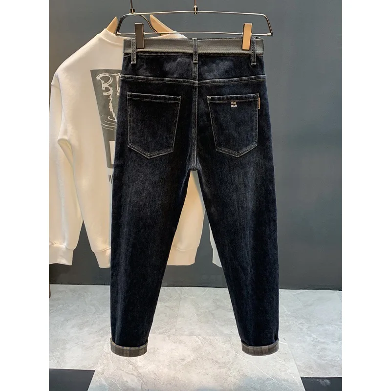 Fleece Padded Jeans Men\'s Winter High-End Fashion Skinny Pants Men\'s Casual Stretch Fleece Trousers pants
