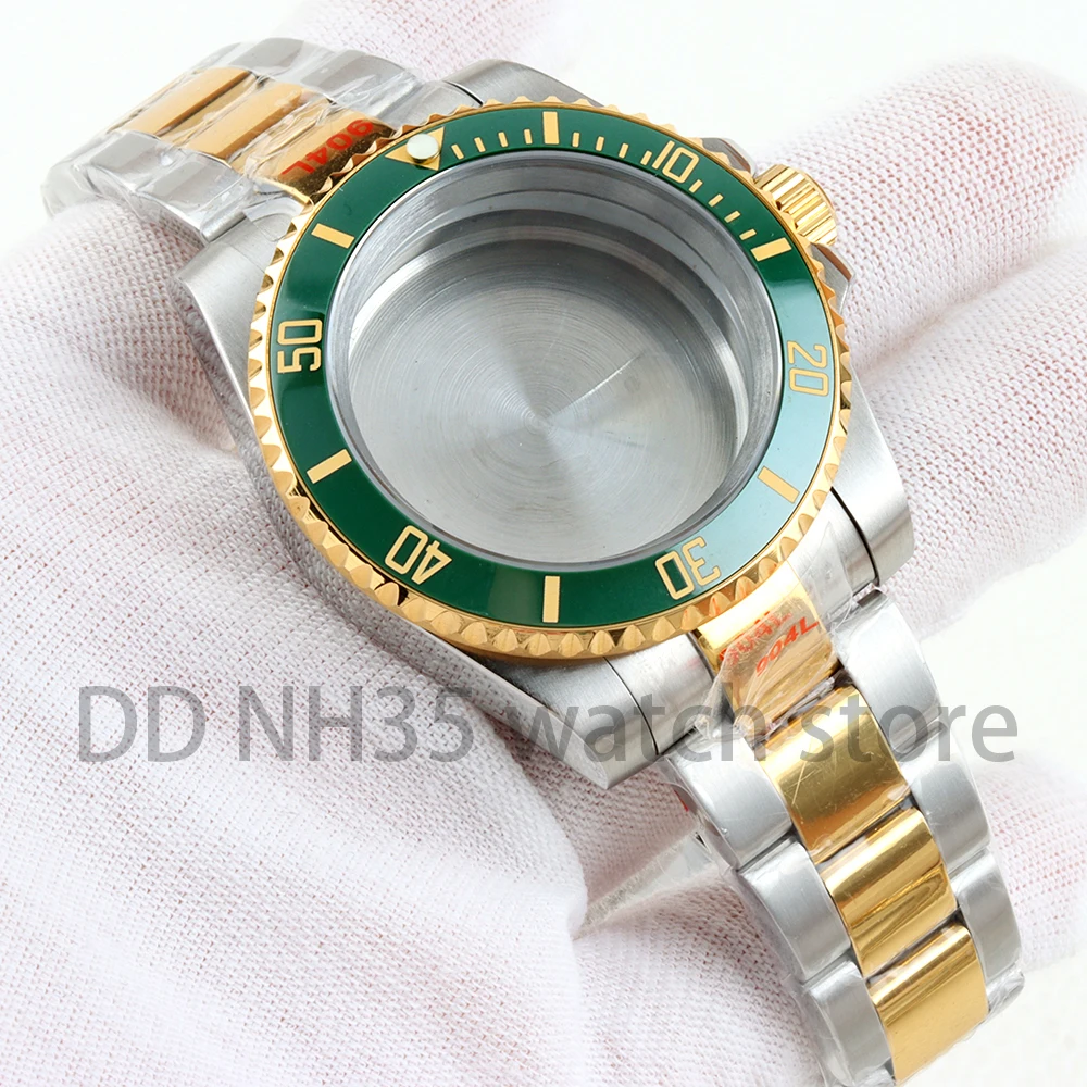 40 مللي متر NH35 ساعة حافظة الفولاذ المقاوم للصدأ الياقوت الزجاج ل SUB NH34 NH35 NH36 NH38 حركة اليوبيل/حزام المحار 10ATM مقاوم للماء