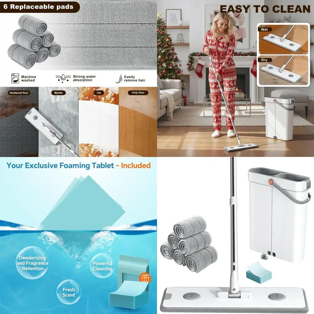 

Microfiber Mop and Bucket with Wringer for Home, Compact Cleaning, Ideal for Small Spaces, Wood Floors, and RVs with 6 Washable