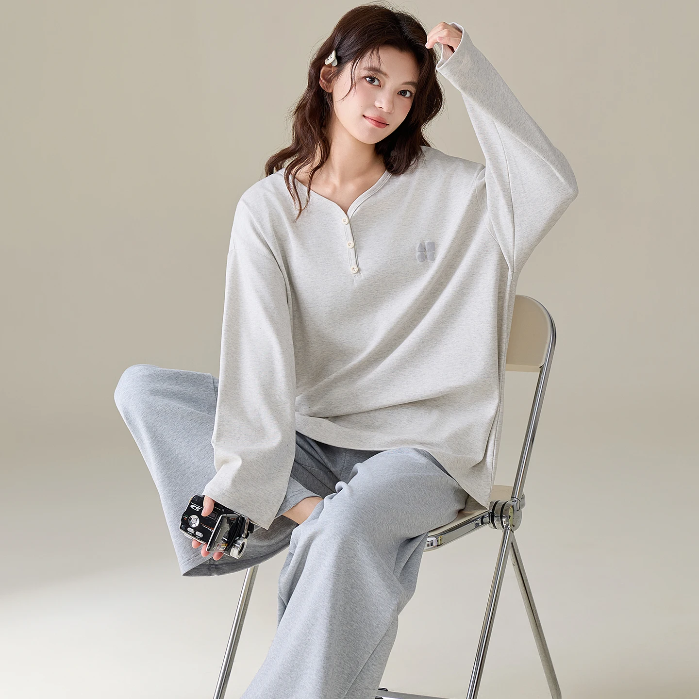 Women pijamas 100% cotton long sleeve pajamas set o-neck soft modal pijamas mujer loungewear sleepwear 2pcs  for autumn winter