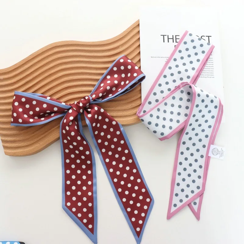 2025 New High-Grade Spring and Summer Retro Dots Narrow Small Silk Scarf Women's Suit Tie Hair Ribbon Scarf Headband