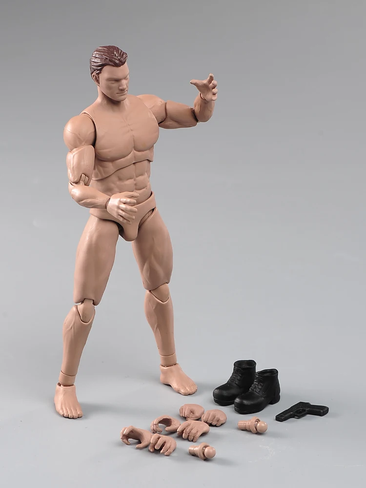 Corpo articulado super flexível com cabeça, boneco soldado masculino, figura de ação forte, modelo muscular, escala 1:12, 6''