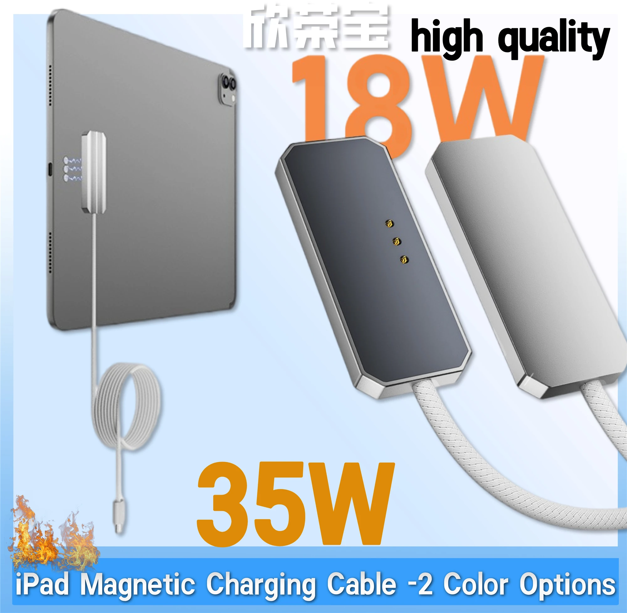35W Magnetic Wireless Charger 18W USB-C Fast Charging Cable for iPad Air 4/5/6 10.9" 11" 13" Pro 12.9" 2018-2022 PD Charger Cord