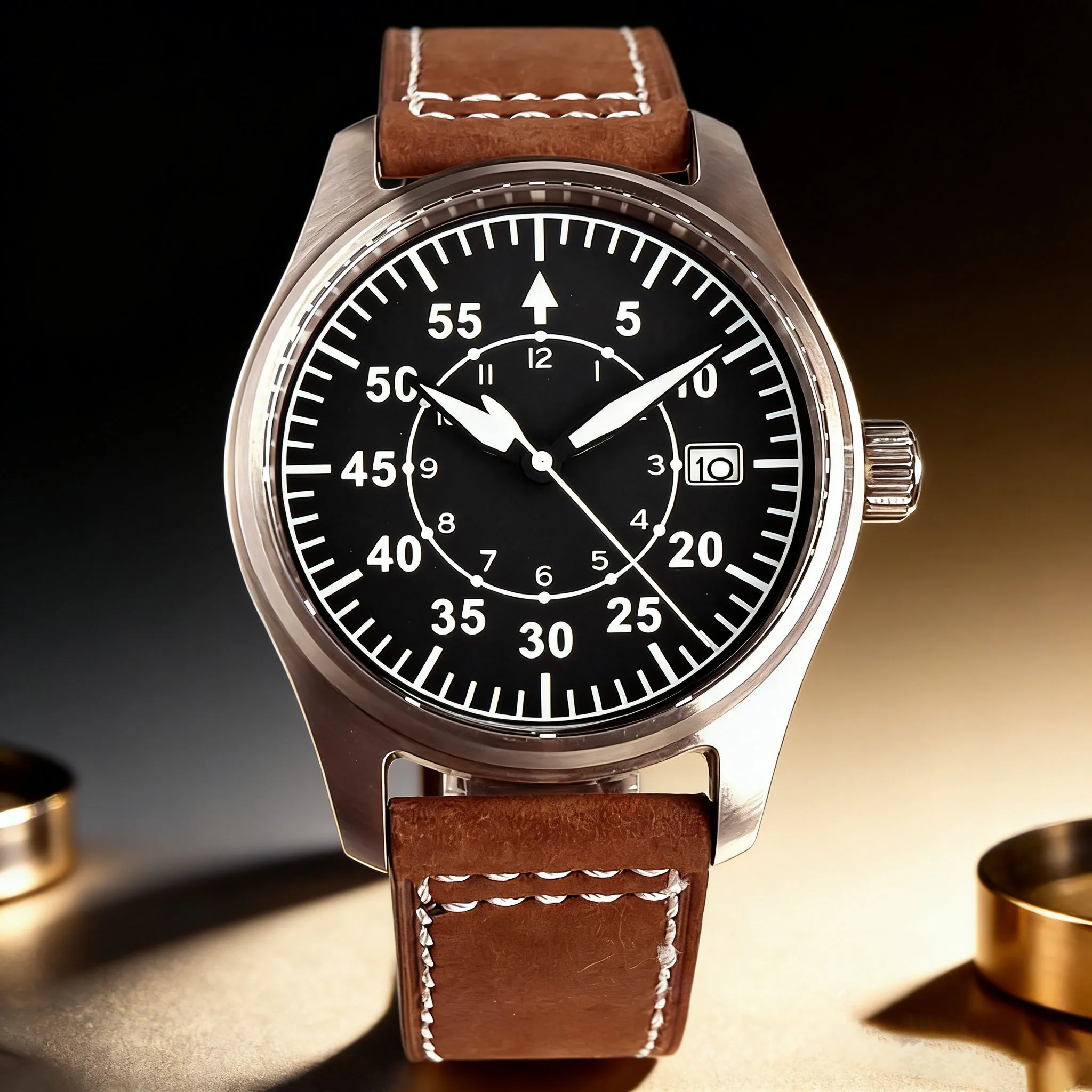 

Retro Black 39mm Pilot Sapphire Glass 200m Waterproof Green Luminous Miyota 8215 Automatic Men Dive Watch Stop Second Function