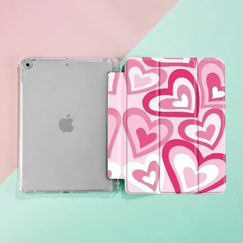 Pink hearts Case Compatible With iPad iPad 9.7-Inch (6th/5th Generation, 2018/2017)Mini4/5 ,Air4/5 10.9in,With Pen Holder