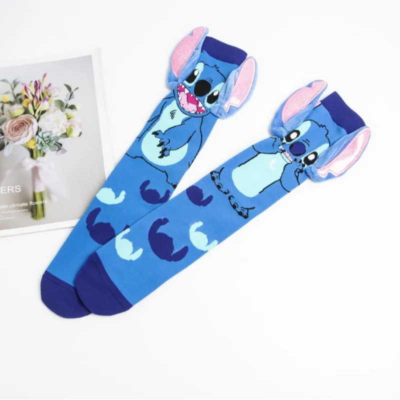 Disney Stitch Cartoon Socks Children's Padded Warm Mid-Calf Socks Girls Winter Soft Funny Sleep Floor Cotton Socks Birthday Gift