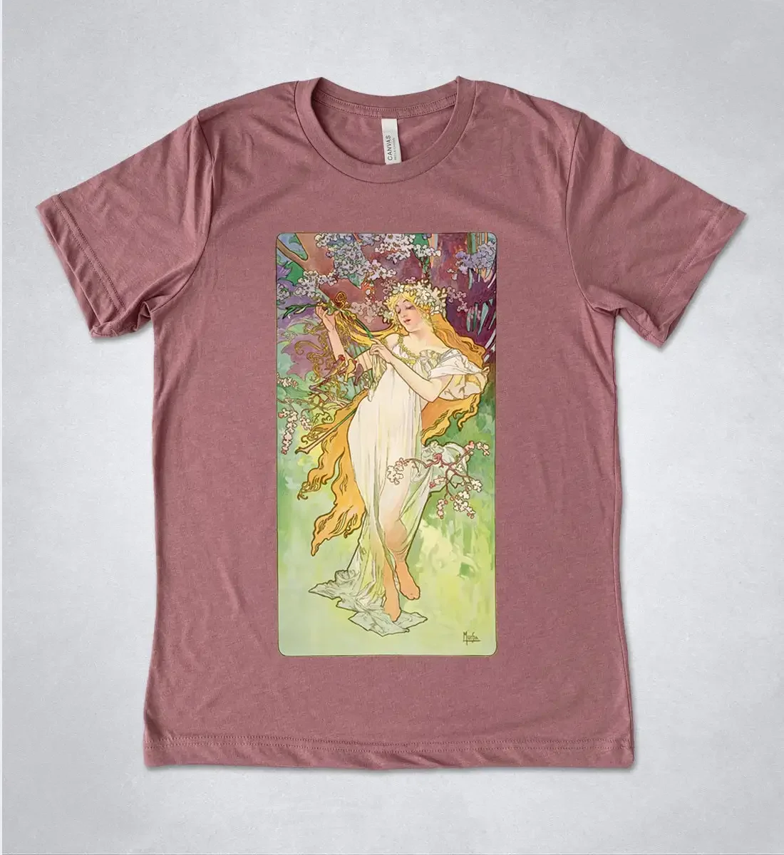 تي شيرت ألفونس موكا ربيع آرت نوفو فور سيزونز مطبوع هدية أبلافون جرافيك عتيق