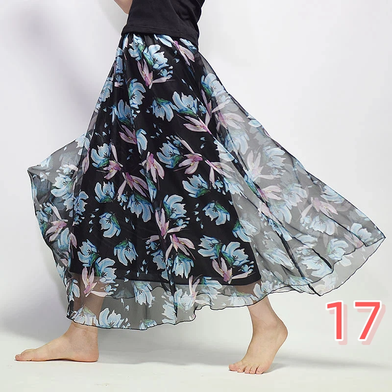 

Bohemian Chiffon Maxi Skirt Women's Summer Floral Print Beach Long Skirt