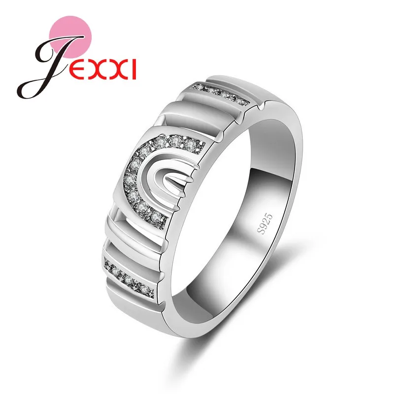 Novel 925 Sterling Silver Geometric Curved Design Cubic Zircon Rings for Women Girls Anniversary Party Fashion Jewelry Gifts