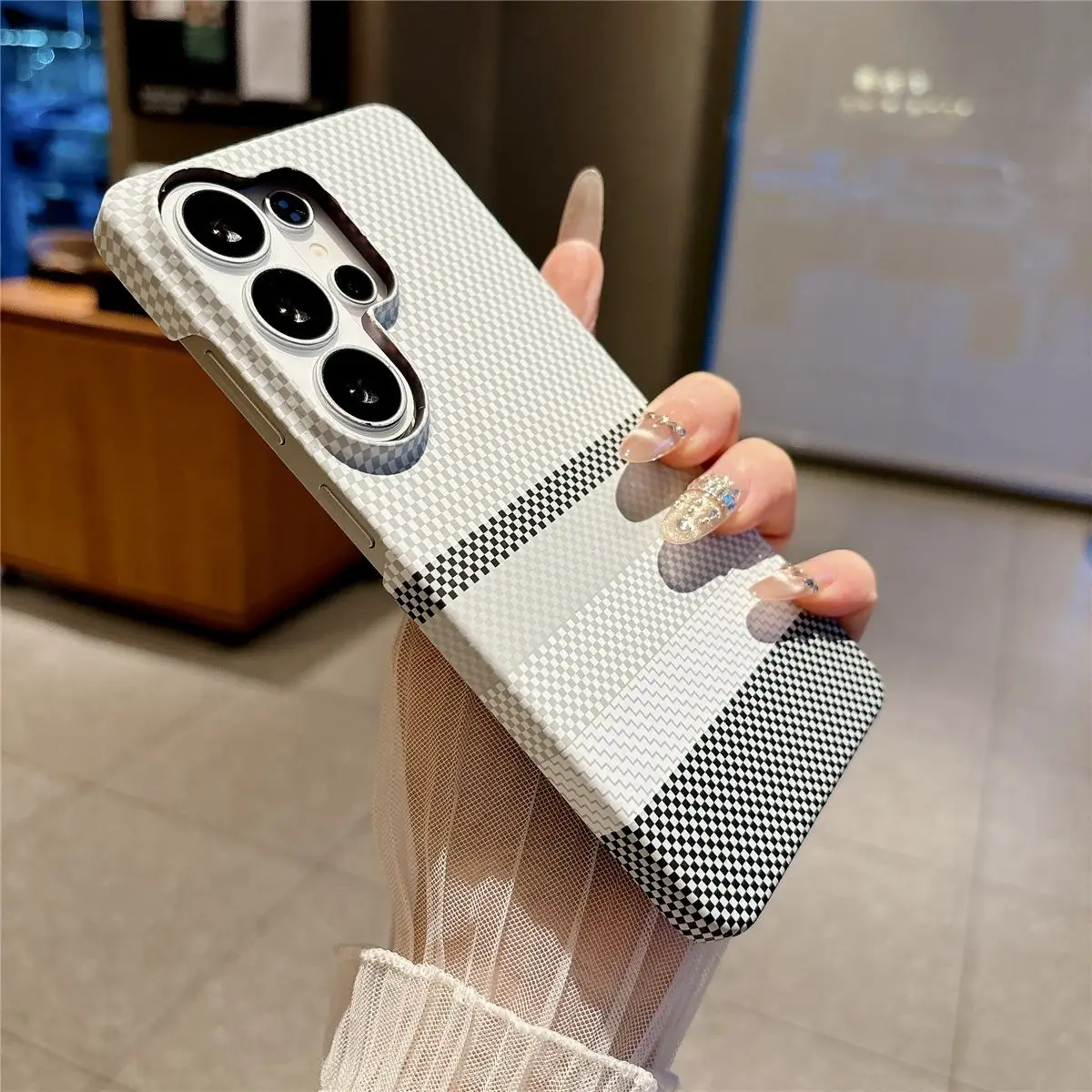 For Samsung Galaxy S26 Ultra Plus Magnetic Case Painted Skin Friendly Carbon Fiber Textured PC Cover Shockproof for Magsafe