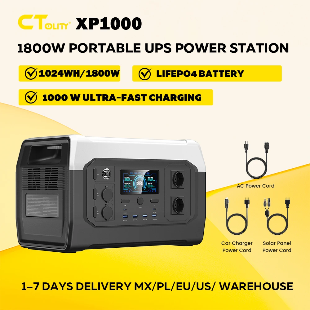 

CTOLITY XP1000 Portable Power Station accessoires camping 1024Wh 220V with LED Light Lifepo4 Battery for Home Outdoor Camping