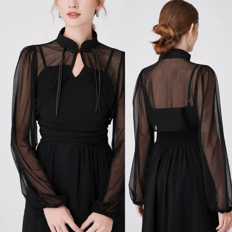 

49MF Versatile False Collar with Long Sleeves for Full Slip Shapewear Dress Outfits