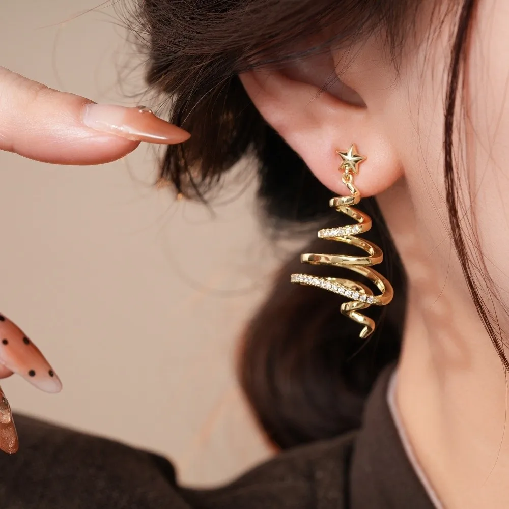 Star Christmas Tree Earrings Rhinestone Dangle Earrings Sparkling Star Ear Pendant Western Style Jewelry