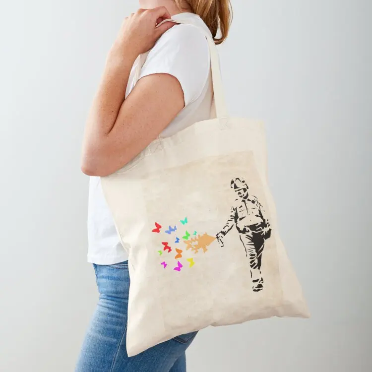 

BANKSY STENCIL STYLE URBAN GRAFFITI SPRAY PAINT BUTTERFLIES Tote Bag tote bag screen hand bags bags for women free delivery bags