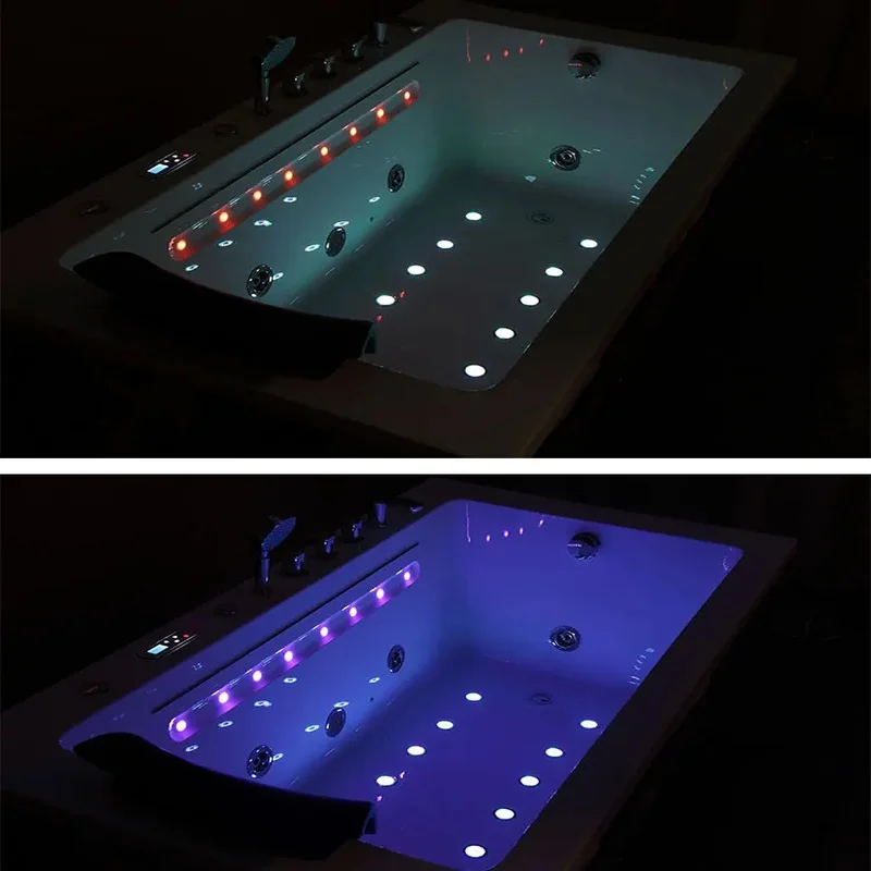 1700mm Drop-in Hydromassage Bathtub with Embedded Colorful Lights, Lifting TV, and Waterfall Feature - Acrylic Design NS6012A