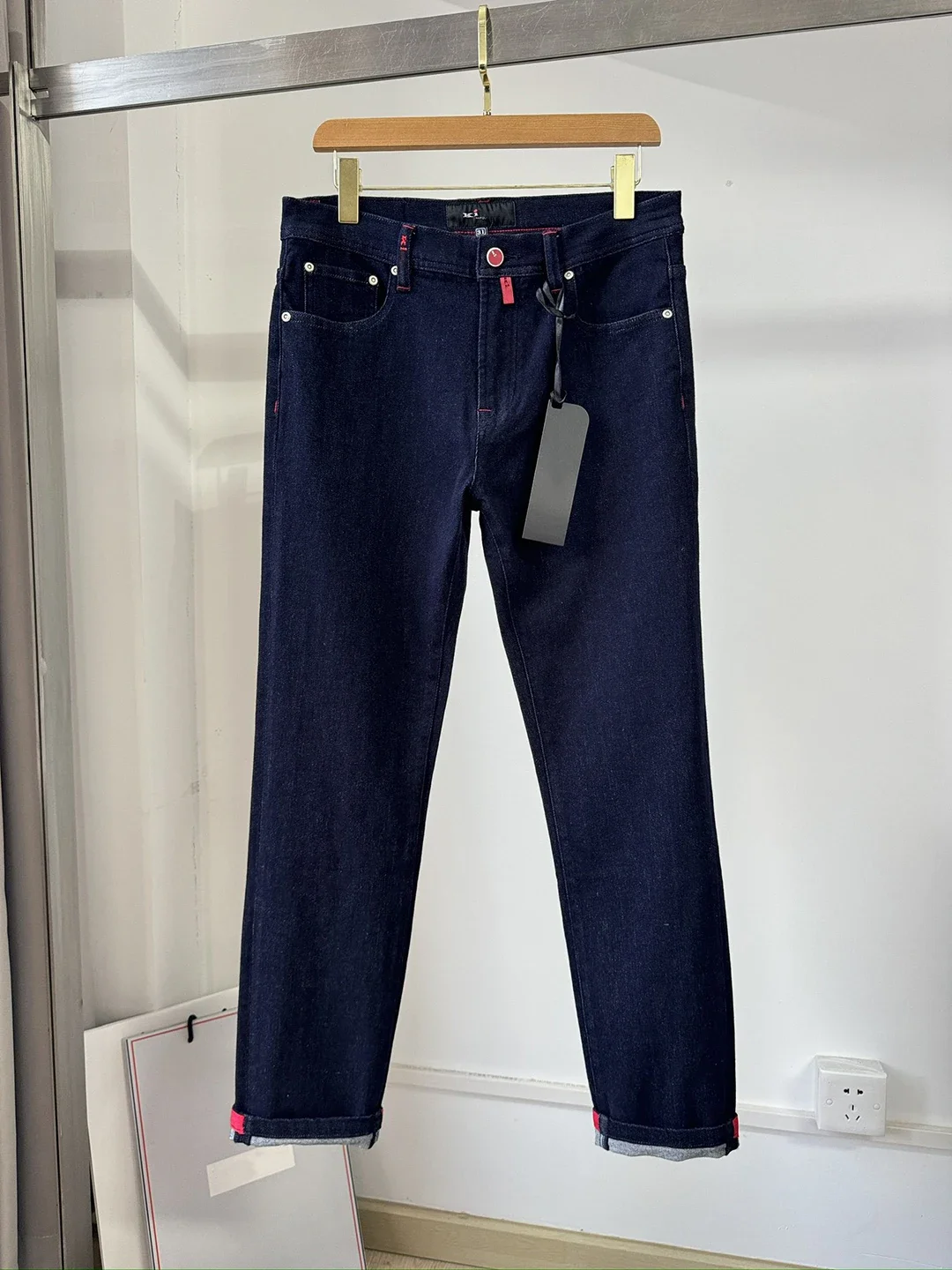 BLLIYOSS-Jeans de luxe léger pour hommes, pantalons décontractés classiques, pantalons à jambe droite, broderie Old Money, élastique lisse, nouvelle mode, 2024