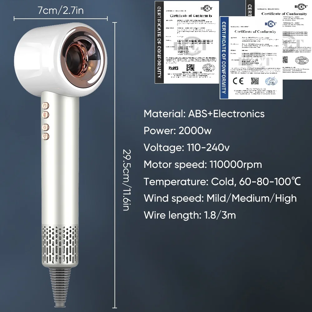 Asciugacapelli senza foglie da 2000W asciugacapelli professionale a ioni negativi per strumenti per lo Styling in stile salone di elettrodomestici