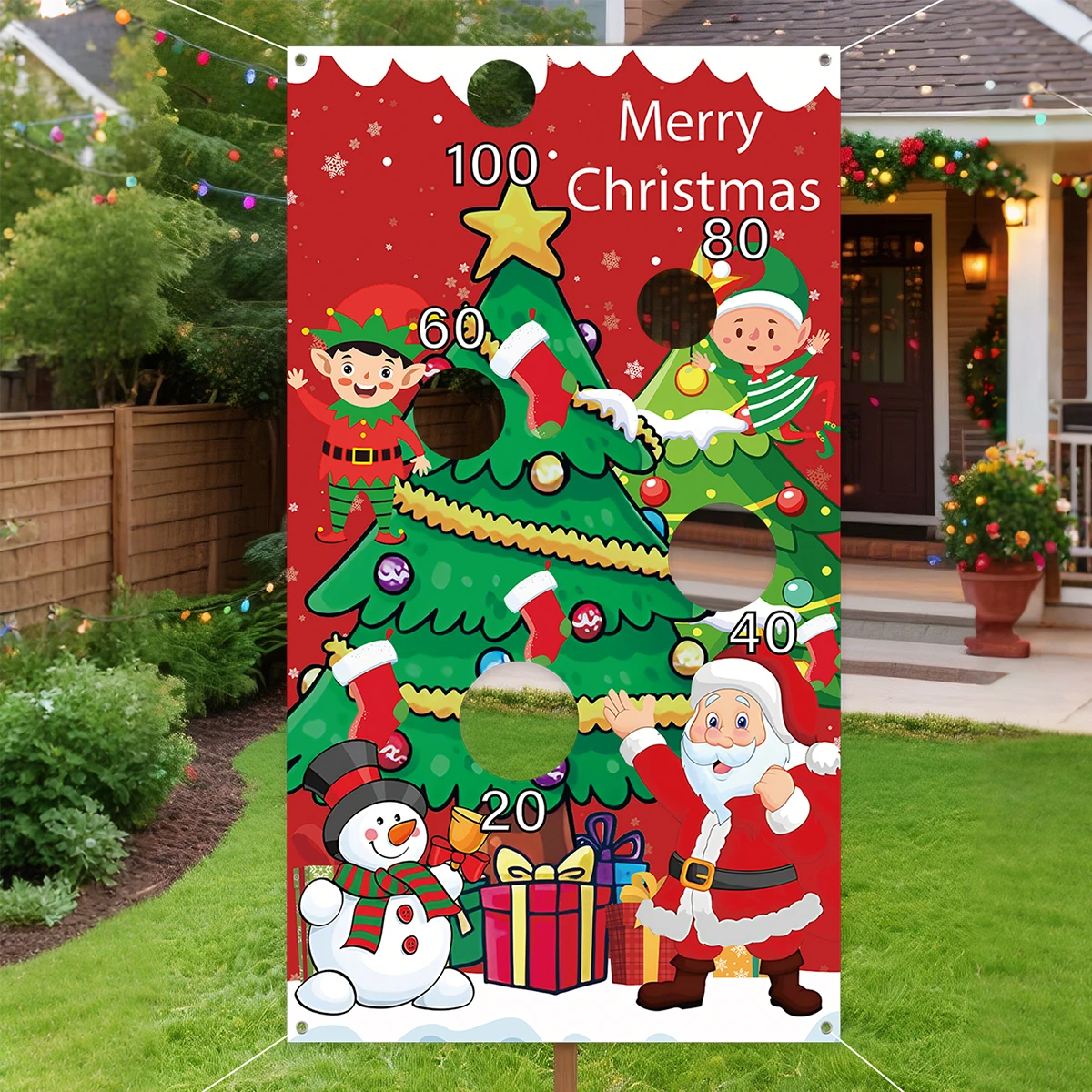 

1pc Festive Christmas Polyester Sandbag Flag 75x135cm Merry Christmas New Year Holiday Decor Banner Christmas Decorations 2025