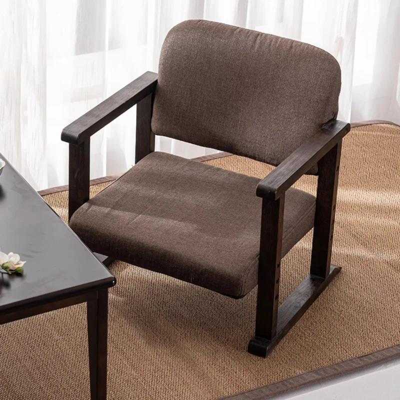 to- Style Floor Chair Solid Wood Tatami Seat Low Backrest Sofa for Bay Window Lazy Lounge Chair