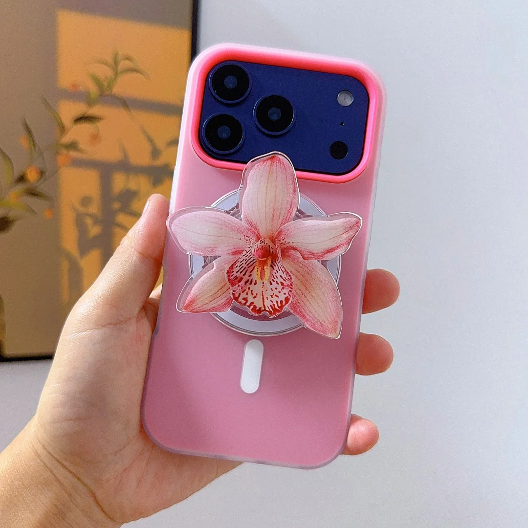 Custodia con staffa di aspirazione magnetica fiore carino moda per iPhone 17 16 15 14 Cover per telefono 16 14 13 Pro MAX Custodia rigida antiurto posteriore
