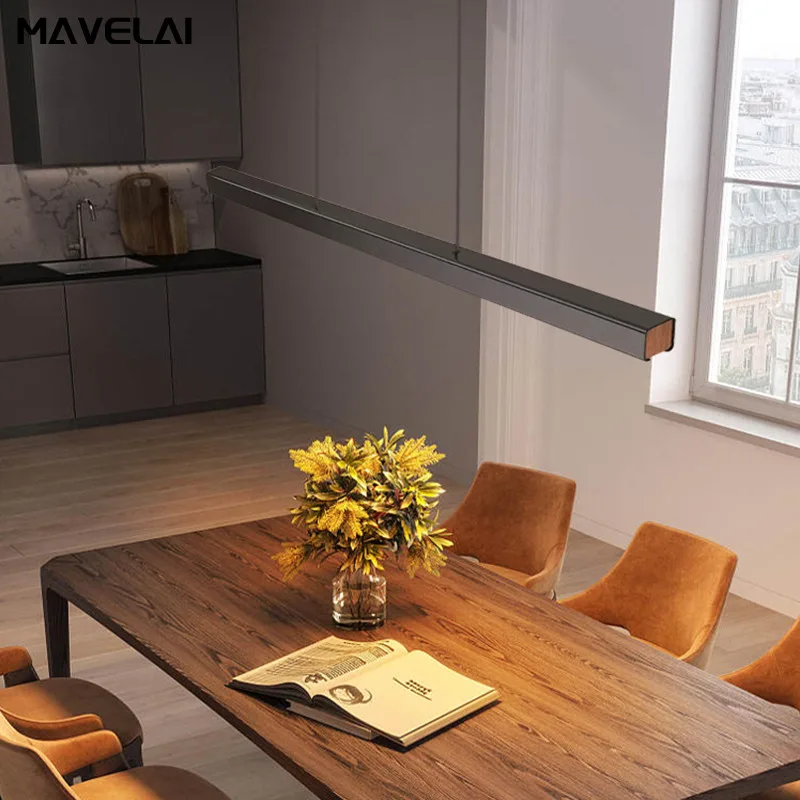 Simple Led Restaurant Pendant Lights Modern Bar Counter Island Dining Table One-Word Long Indoor Lighting Chandeliers 110V 220V