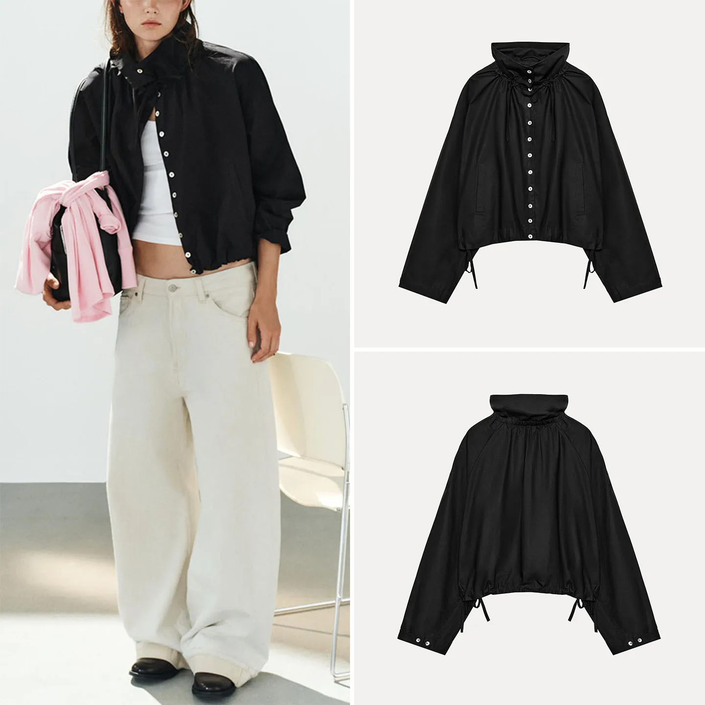 Fashionable Long Sleeve Stand Collar Jacket Short Outerwear Women's Casual Style Loose Fit Button Closure Autumn New Arrival