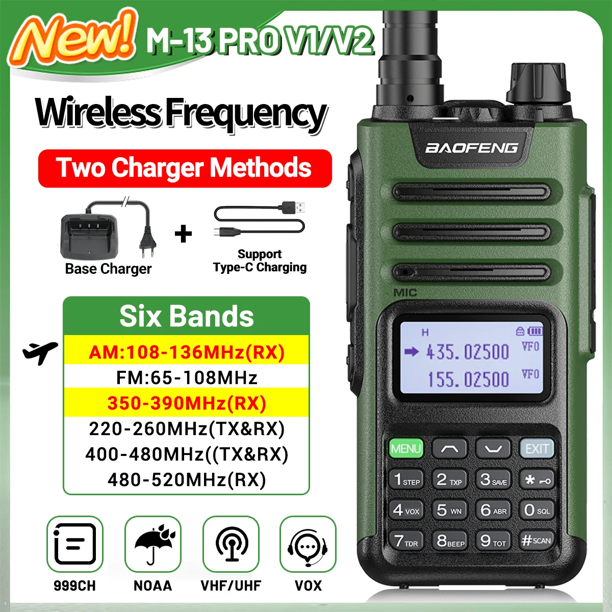 Baofeng M 13 Pro Walkie Talkie Air Band Wireless Copy Frequency Long Range 999CH Type-C UV 5R 13 Pro K5 Ham Two Way Radio