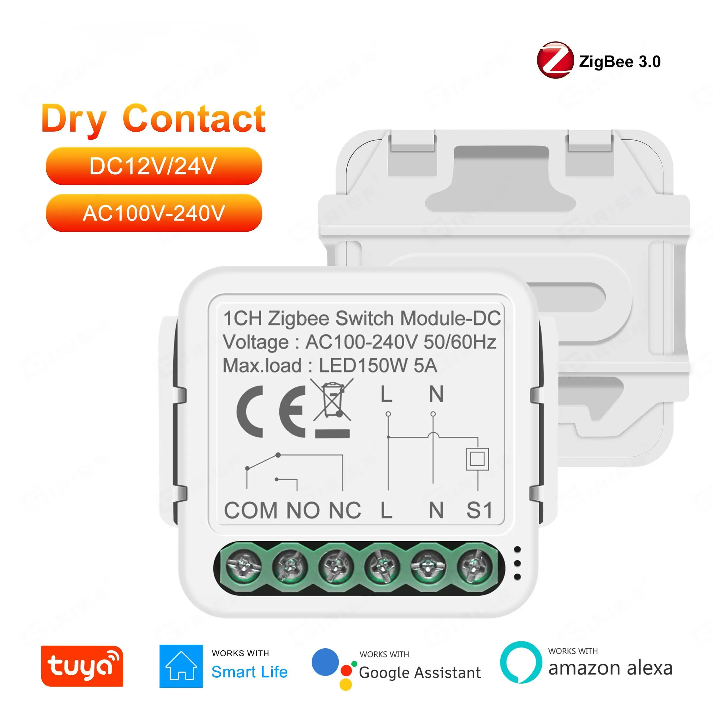 

Модуль умного переключателя ZigBee, сухой контакт, 5 А, универсальное реле выключателя постоянного тока 12/24 В переменного тока, 100-240 В, совместимое с Alexa Hey Google