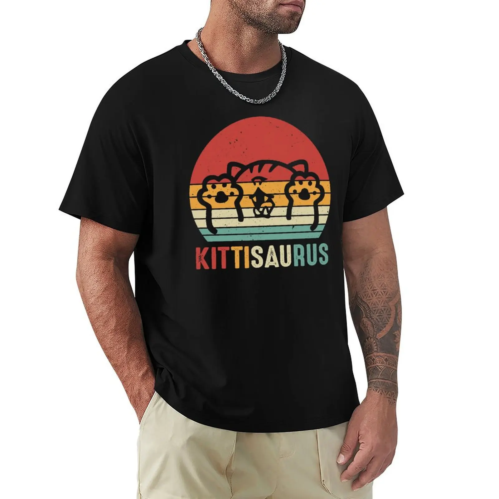 Kittisaurus Vintage Cat T-Shirt Stylish Graphic Short Sleeve Top