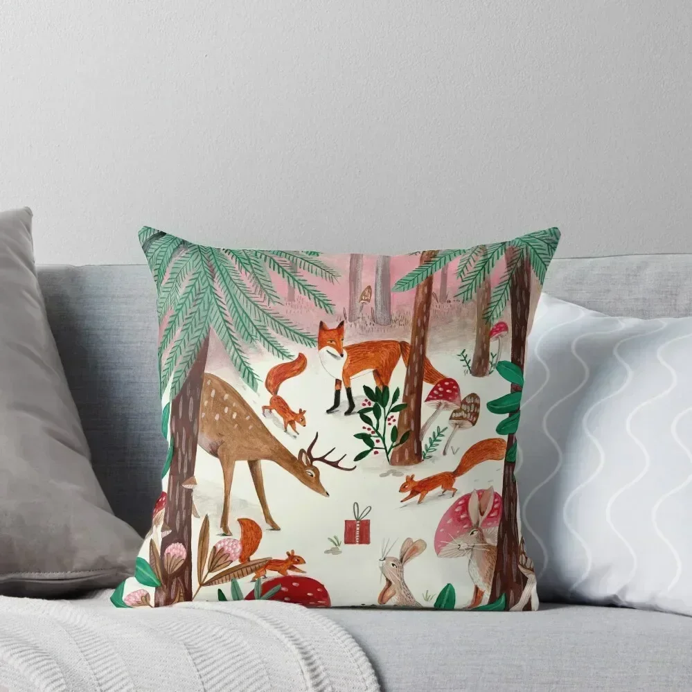 

Whimsical woodland animals forest in the snow Throw Pillow bed pillows New year pillow