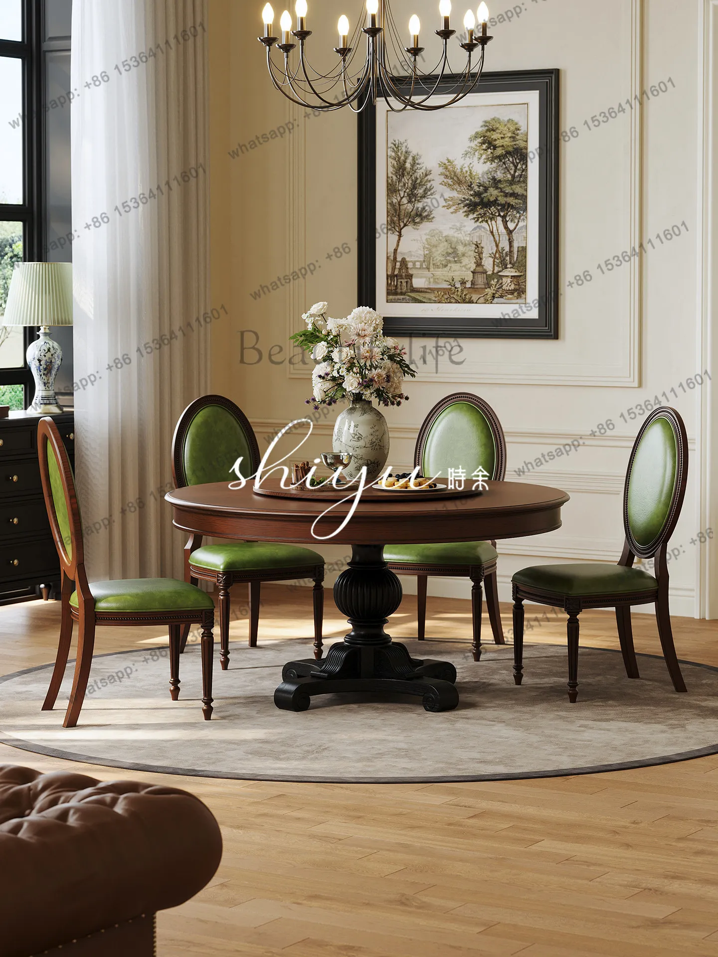 Medieval solid wood dining table French round eating table size apartment