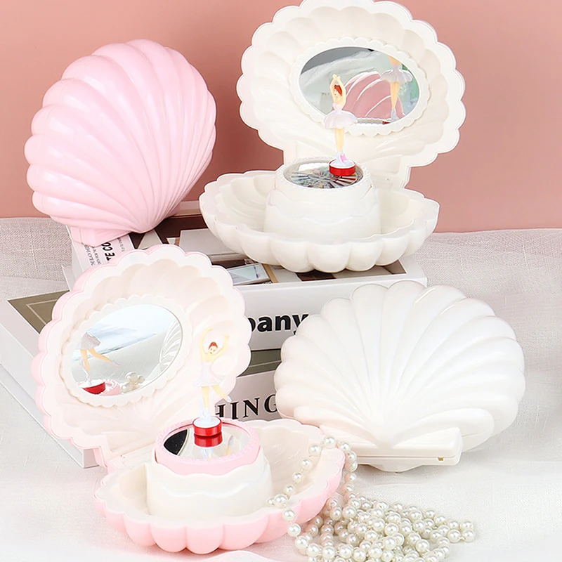 

Dancing Girl Shell Music Box With Mirror Jewelry Box Princess-Themed Toy Ideal Birthday Gift Room Decoration Accessories