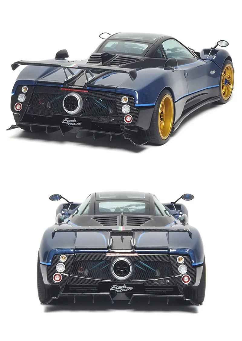 새로운 거의 실물 같은 자동차 모델 1/18 파가니 존다 트리콜로레 자동차 모델 풀 오픈 합금 시뮬레이션 자동차 장식품 컬렉션 장난감 맞춤 선물