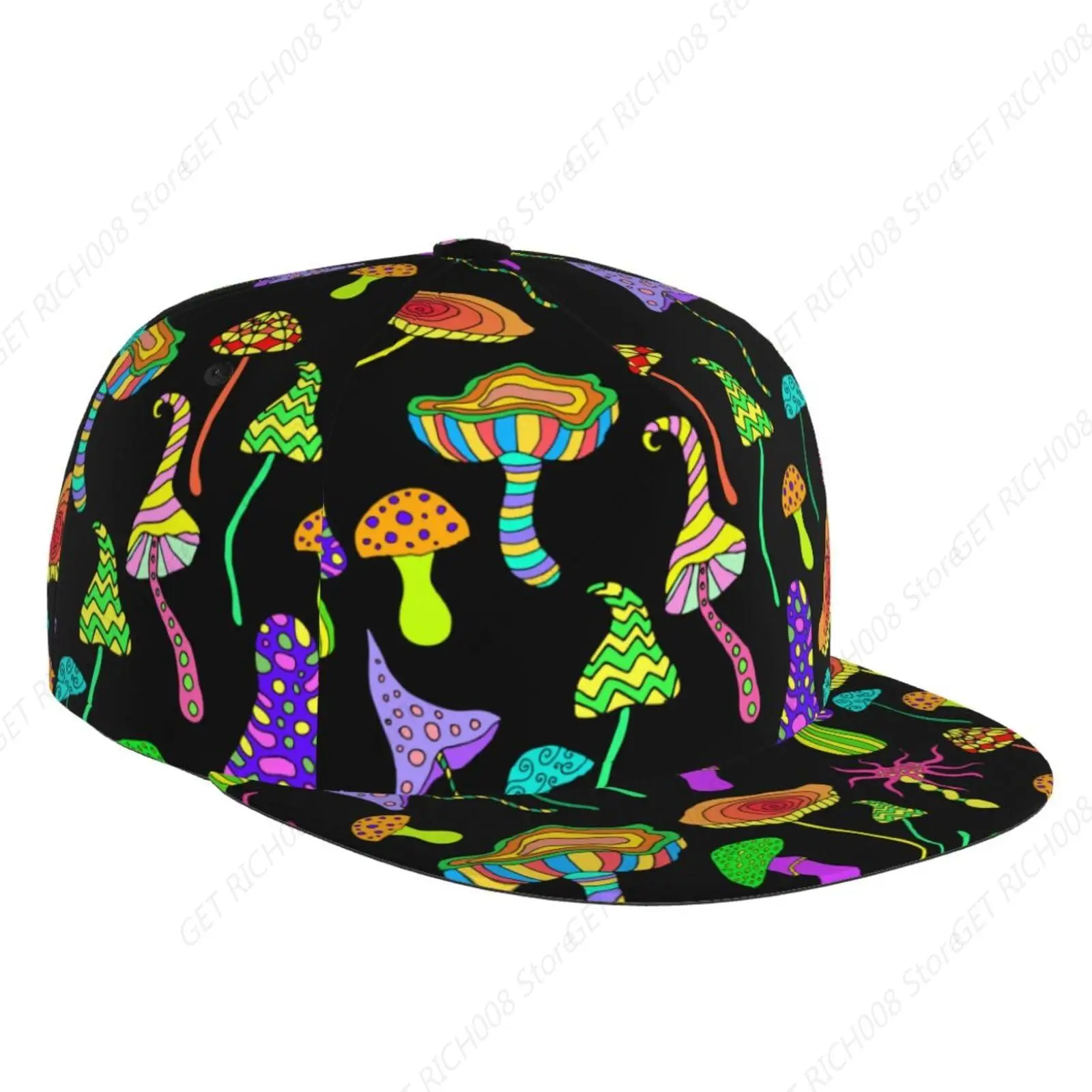 Women Men Boy Girl Fashion Adjustable 3d Printed Flat Bill Baseball Cap Cool Hip Hop Dancing Snapback Hat For Trippy Mushroom