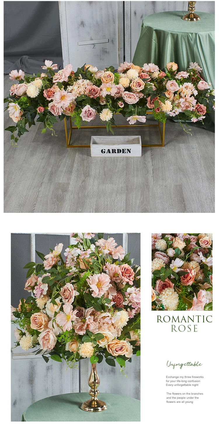 Großhandel Champagnerrosa Seidenblumenkugel Blumenreihe Set Künstliche Blumenarrangements für Hochzeitsbühnen-Bogen-Hintergrunddekoration – Detail 5