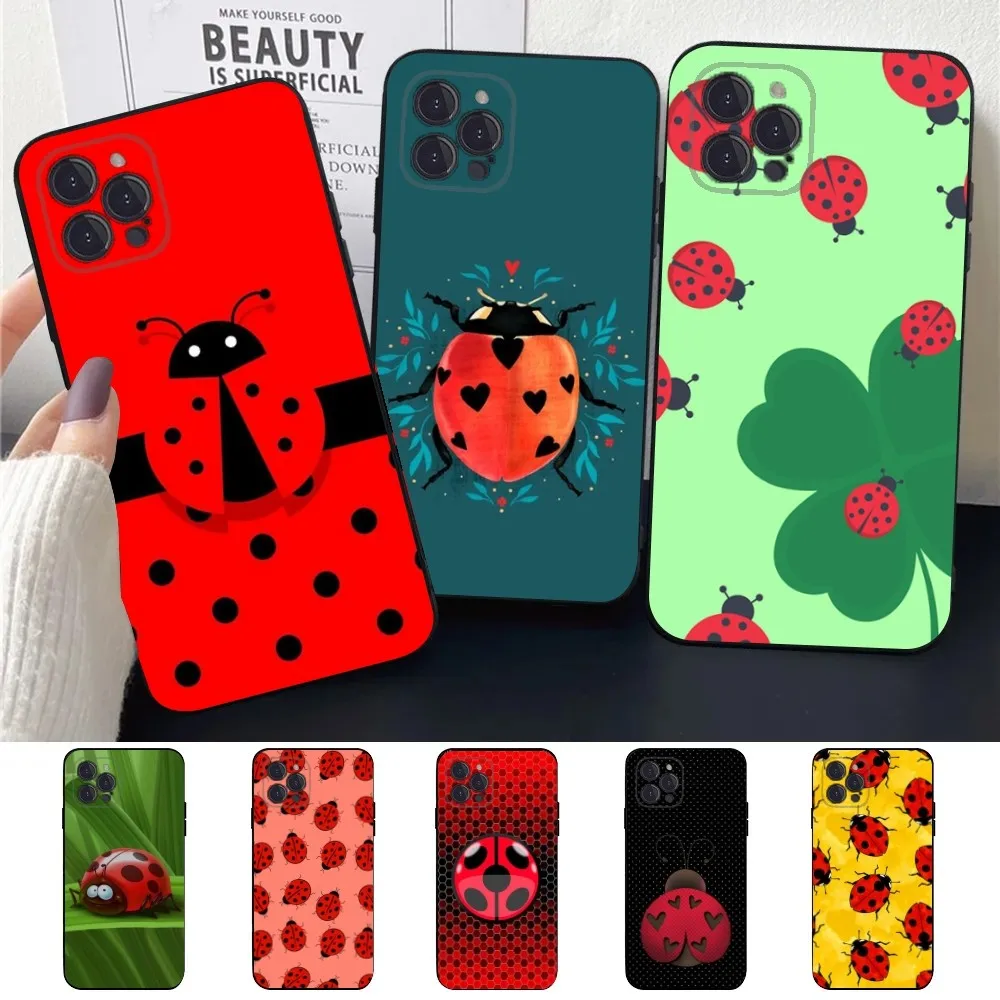 Insect Seven-star ladybug   Phone Case For Apple iPhone 15,14,13,12,11,XS,XR,X,8,7,Pro,Max,Plus,mini Silicone Black Cover