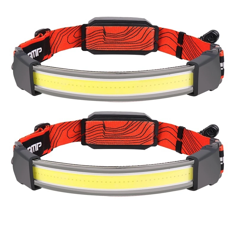 Lámpara de luz de cabeza de 2 uds, linterna de cabeza LED recargable por USB, lámpara de luz de cabeza COB ajustable para pescar, correr y acampar