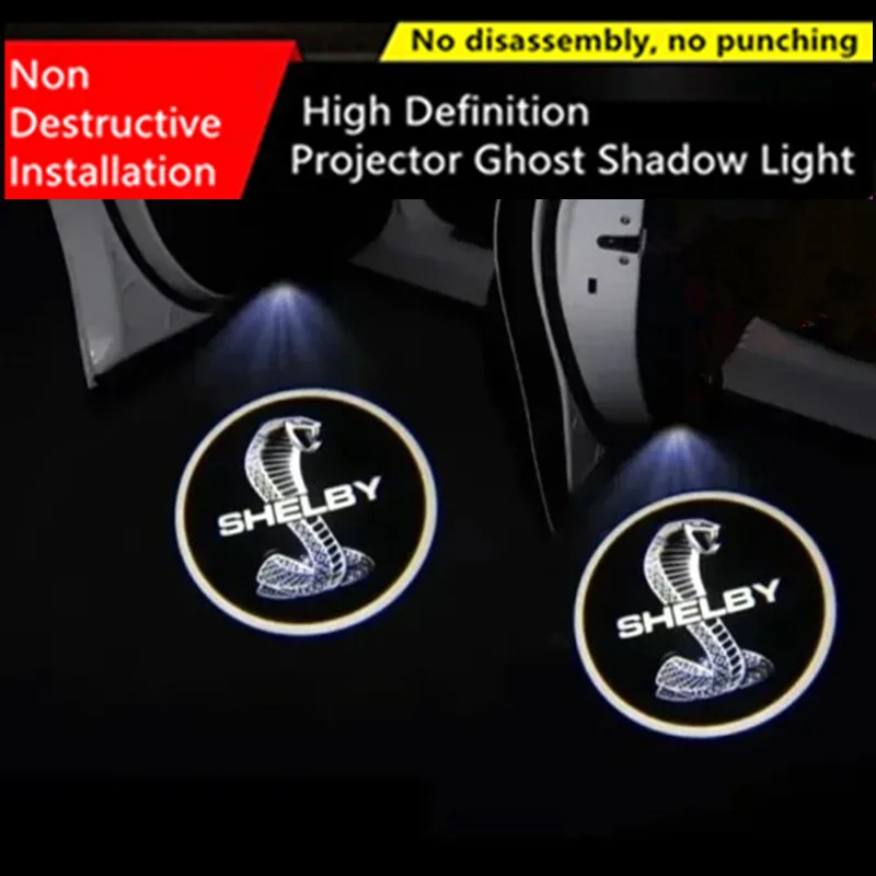 2 шт., дверной светильник, беспроводной лазерный проектор с логотипом, светодиодные лампы приветствия для Mustang GT500 SVT Shelby Fender, декоративная лампа для стайлинга автомобиля