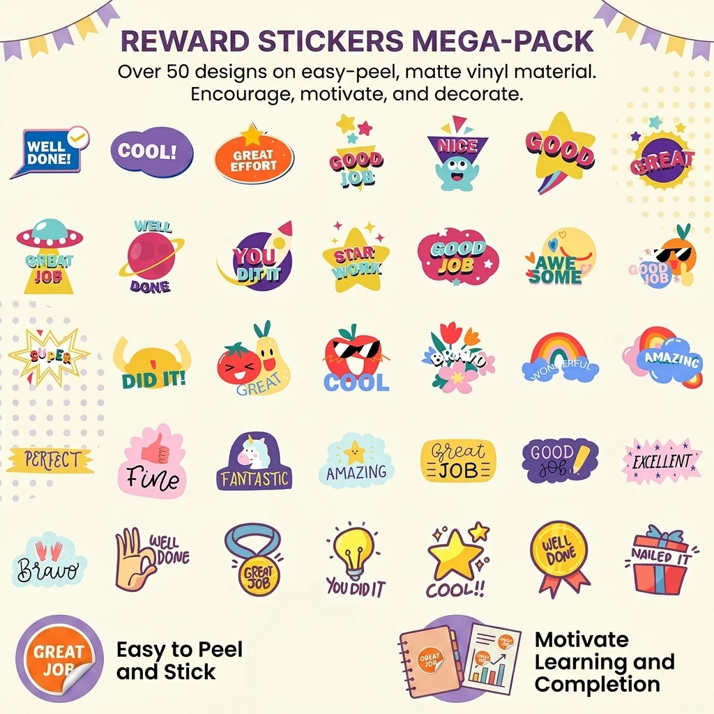 50 Pcs Waterproof Doodle-Stickers for Phone Cup Stationery Decoration with Strong Adhesive Backing and Eco-Friendly Ink